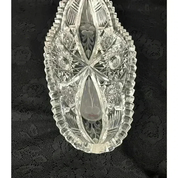 VTG American Brilliant Clear Cut Glass Oblong Relish Tray Celery Bowl 11" HEAVY - Picture 7 of 16
